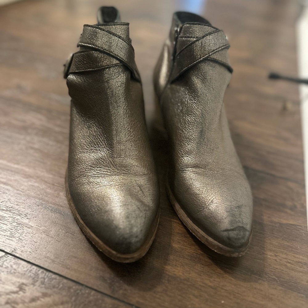 Frye Metallic Leather Western Ankle Boots-Size 8